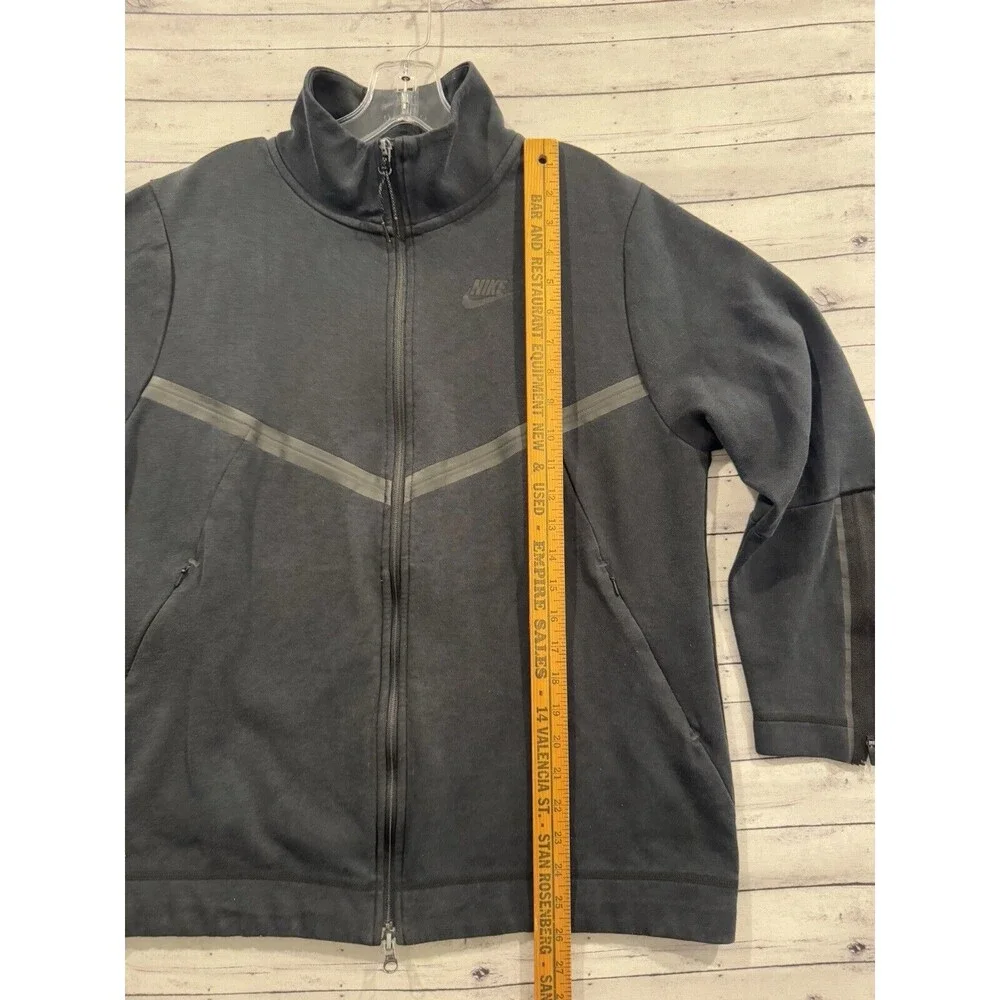Nike Tech Fleece Jacket Sz Small Black Sweatshirt Full Zip Pockets 3/4 Sleeve